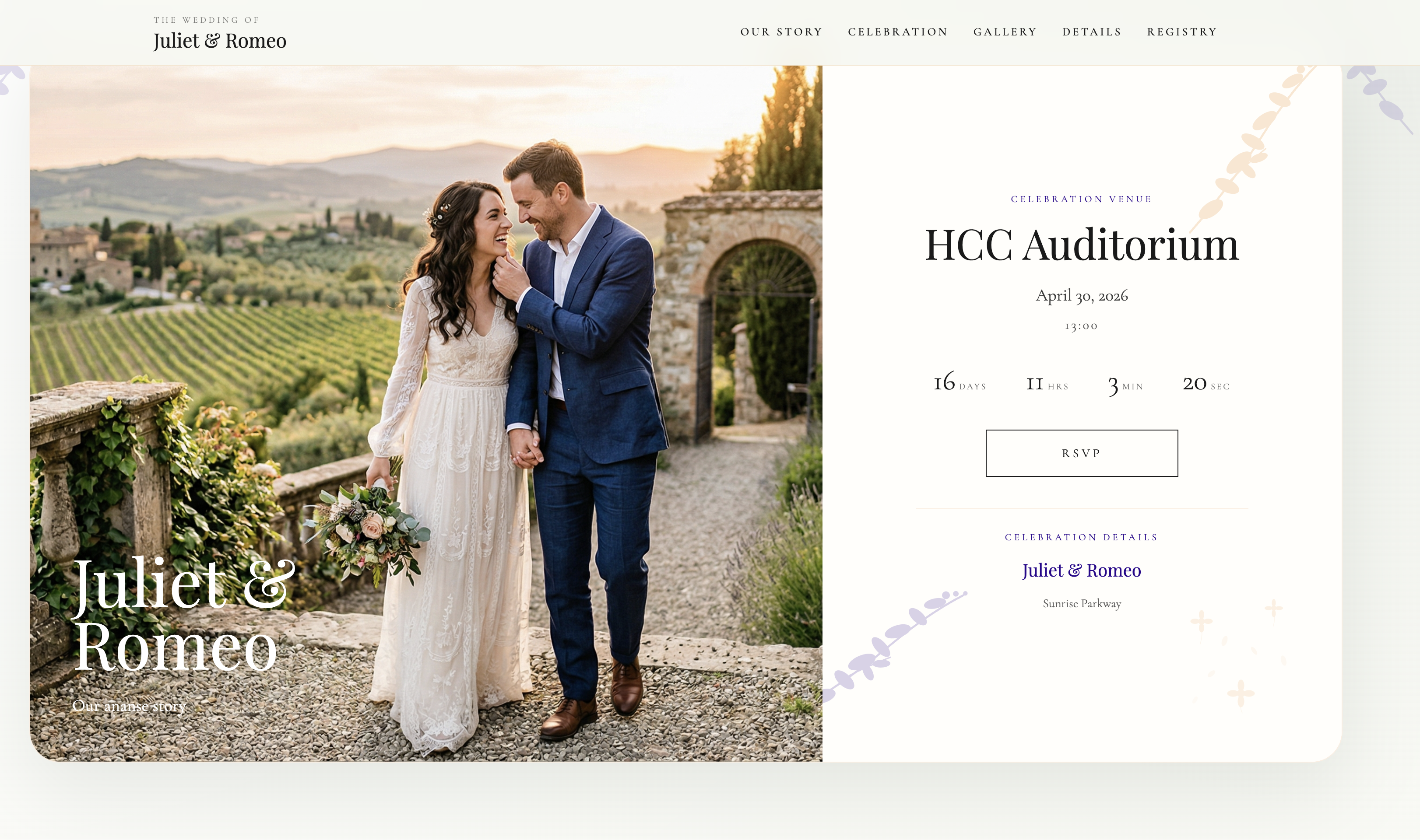 Wedding website preview